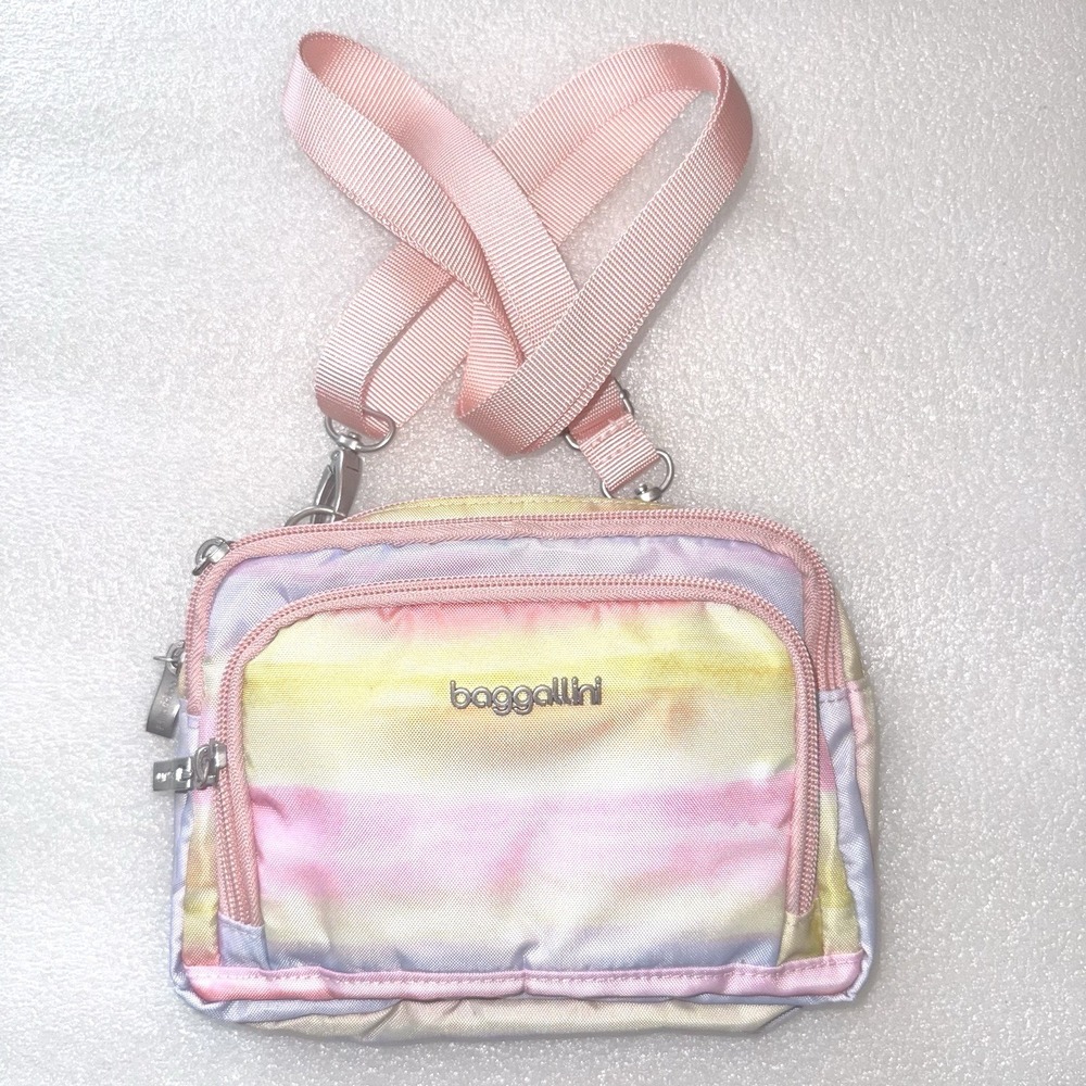 Baggallini Trifecta Crossbody RFID Wallet Sunset Ombre Pink Belt Option Zip